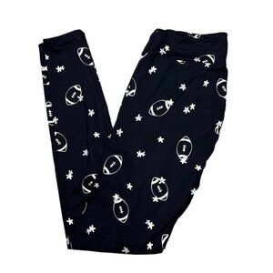 NEW LuLaRoe For the Win Sports Leggings Football Black White Comfort Comfy NWT